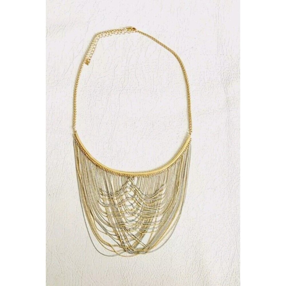 BCBGMAXAZRIA Women's Draped Multi Chain Statement Necklace Gold & Silver Tone